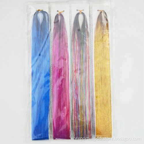 48inch 120cm Bling Rainbow Silk Hair Tinsel Extension Glitz colorful Synthetic Tinsel Hair Extensions